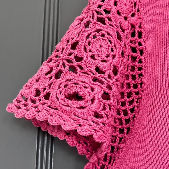Vintage Christopher & Banks Hand Crochet Pink Short Sleeve Top Women's Large L - Picture 7 of 12